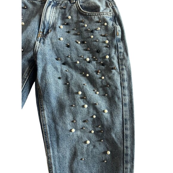 CALZEDONIA Embellished Pearl Ankle Jeans Size Small - Picture 2 of 10